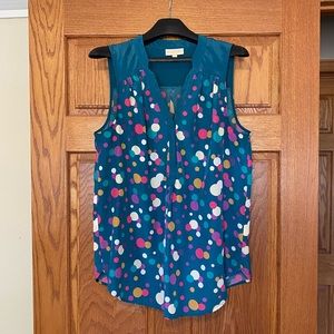 Modcloth Teal Polka Dot Sleeveless Blouse - Size L